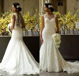 Wedding Elegant Beaded Dresses Bridal Gown Lace Applique Mermaid Sleeveless 2021 Sweep Train Custom Made Scoop Neck Illusion Back Vestido De Novia