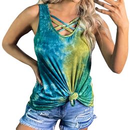 Casual Tie-dyed Print Tank Tops Women Off Shoulder Sexy Hollow Out Sleeveless Women Vest Ladies Summer Loose Streetwear Tank Top 210507