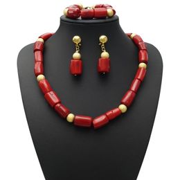 Earrings & Necklace Yulaili African Bridal Jewellery Sets Genuine Luxury Coral Beads Bracelet Drop Wedding Jewellery