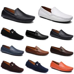 Leather Casual Driving Doudou Men Fashion Shoes Breathable Soft Sole Light Tan Black Navy White Blue Sier Yellow Grey Footwear All-match Lazy Cross-borde 96