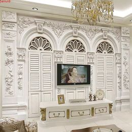 Custom Mural Wallpaper 3d Embossed White Arch Building For Living Room Bedroom Kitchen Waterproof Canvas 3D Paintinggood quatity