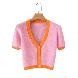 Spring Korean sweater women vintage pink cardigan knitted cute sweater punk crop sweater knit korean cardigans cute purple 210419