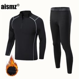 Aismz Winter Thermal Underwear Men & Boy Warm First Layer Sport Rashgard Fleece Compression Quick Drying Second Skin Long Johns 211110