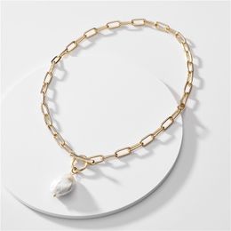 Spring Summer Thick Chunky Chain Necklace Fresh Water Pearl Pendant Necklaces for Women