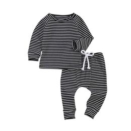 0-24M Autumn Spring born Infant Baby Boy Clothes Set Striped Long Sleeve Tops Pants Casual Toddler Outfits 210515