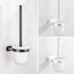 Toilet Brushes & Holders Matte Black Space Aluminium Clean Brush Wall Mounted Round Holder Chrome Bath Glass