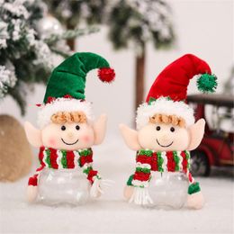 -Décorations de Noël 1pc Bouteille cadeau Candue Jar Storage Sweet Santa Plastic Box Kids Gifts Packing Year Decor