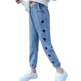 Jeans For Girl Heart Pattern Children's Spring Autumn Boys Casual Style Clothes s 6 8 10 210527