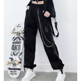 Spring Hip Hop Chian Zipper Cargo Pant Streetwear High Waist Trousers Military Army Combat Camouflage Long 210531