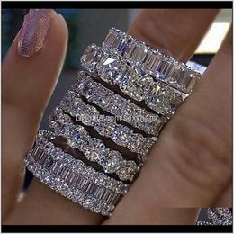 Rings Drop Delivery 2021 Vintage Fashion Jewelry Princess Cz Diamond Eternity Iced Out Wedding Engagement Ring For Women Gift Tdz14