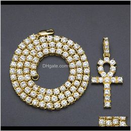 Necklaces & Pendants Drop Delivery 2021 Mens Iced Out Chain Egyptian Ankh Key Pendant Necklace Hip Hop Jewellery Rhinestones Crystal Cuban Link