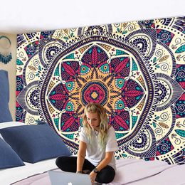 Colorful Mandala Large Tapestry Wall Hanging Boho Decor Trippy Polyester Hippie Sun Moon Farmhouse Carpets Dorm Decor Chakra 210609