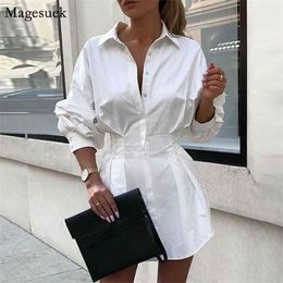 Autumn Long Sleeve Button Up Shirt Tops Turn-down Collar Casual Women Shirts Blouses Office Lady Lace-Up White Blouse 11961 210512