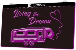 LC0507 Campsite Living the Dream Light Sign 3D Engraving