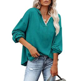 Women's Hoodies & Sweatshirts Autumn Casual Hoodie For Women Long Sleeve Solid Loose Pullover Tops Female V Neck Hooded Sweatshirt Plus Size