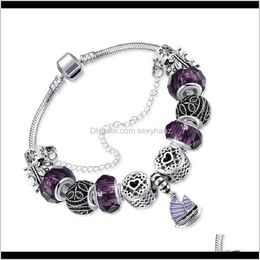 Link, Chain Drop Delivery 2021 Love Lucky Charm Bracelet Sier Ball Purple Glass Beads Design Jewelry Boat Fashion Womens Friendship Bracelets