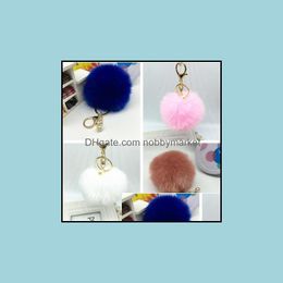 Key Rings Jewelry Cute Genuine Leather Rabbit Fur Ball Plush Chain For Ring Bag Pendant Car Keychain Drop Delivery 2021 4Yrqb