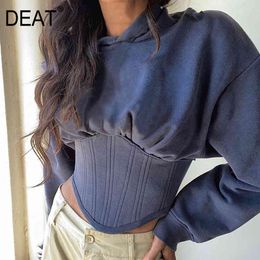 Loose Fit Deep Blue Short Sweatshirt O-neck Long Sleeve Women Big Size Fashion Tide Spring Autumn GX320 210421