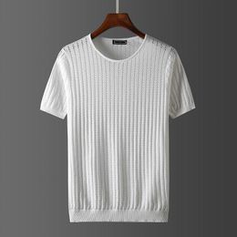 Men's T-Shirts 2022 Summer T-shirt Solid Colour Pullover Top Men Causal O-neck Male Ice Silk Breathable Tops Knitted Tees B96