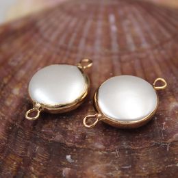 Natural shell gilt edging round connector pearl DIY white button loose bead accessories