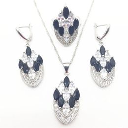 Earrings & Necklace Aisure Black White Zircon Silver Color Bridal Jewelry Set For Women Crystal Wedding Necklace/Earrings/Ring/Pendant