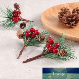 10Pcs Mini Simulation Christmas Fake Pine Picks Stems Artificial Creative Pine Needle Berry Plant For Xmas Party Home Decoration