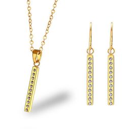 Earrings & Necklace RIR Gold Long Bar With Full Crystal Stones Jewelry Accessories Zircon Designer Unisex Charm Sets