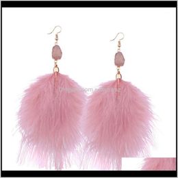 Hoop & Hie Delivery 2021 Bohemia Fluffy Feather Tassel For Women Black White Pink Long Fur Drop Earrings Wedding Statement Jewellery Brinco Pfu