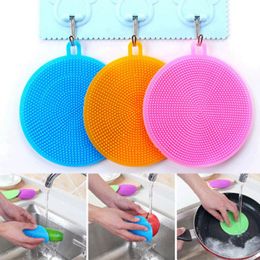 1000pcs Multifunctional Kitchen Tools Dishwashing Silicone Cleaning Brush 10cm Heat-Resistant Cup Mat Dish Towel Washing Rags Kitchenware Dishcloth DHL Delivery