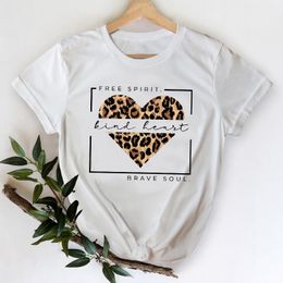 T-Shirts Frauen T-Shirt 2022 Leopard Herz Casual 90s Modetrend Druckkleidung Grafik T-Shirt Top Lady Print Female Tee T-Shirt