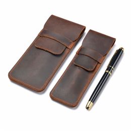 Handmade Genuine Leather Pencil Bag,Cowhide Fountain Pen Case Holder,Retro Pens Pouch Protective Sleeve Cover KDJK2104