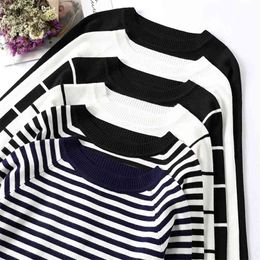 Autumn Winter Striped Knitted Pullovers Sweaters Long Sleeve Korean Loose High Quality Sweater Soft Warm Jumper Pull Femme 210922