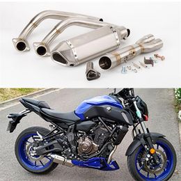 Motorcycle Exhaust System MT-07 With DB Killer For Moto Modified Pipe Small Hexagon MT07 Front Section FZ07