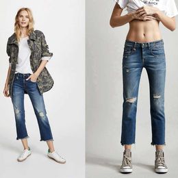 Jeans da donna Nuova stagione Yang Mi è la stessa qualità dello stesso modo della stessa qualità R13 Indigo Medium Waist 8-9 buco jeans diritta