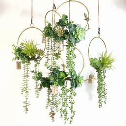 Fleshy Iron Wreath Nordic Minimalist Artificial Plant Wall Pendant Wedding Aerial Hanging Garland Flowers Decor