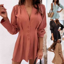 2020 Hot Vintage Women Classic Blouse Shirt Fashion Dress Lantern Short Sleeve Lace Up Belt Dress X0521
