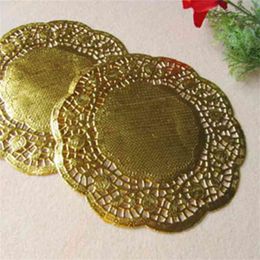 100pcs 6.5"7.5"8.5"10.5"12"Creative Craft Round Gold Paper Pads Lace Doily Doilies Cake Placemat Party Wedding Gift Decoration 210817