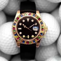 -Top Quality Mens Automatic Watch Men's 40mm Black Dial 116695Sats Rose Rainbow Diamond Bezel 116695 Pulseira de borracha Relógios mecânicos