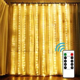 3x2/4x2 Remote Control Icicle Curtain Fairy Lights Christmas Lights LED String Lights Garland Party Garden Street Wedding Decor 211122