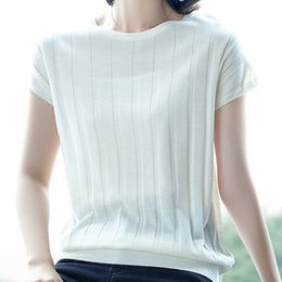 Blusas Mujer De Moda Verano O-Neck White Knitted Tops Women Sweater Pullovers Summer Short Sleeve Sweater Women Blusa E584 210426