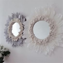 Mirrors Feather Mirror Hanging Decorations Children Room Handmade Wall Decor Home Pendant Mounted Wedding Party Top Sale