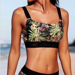 Print Bikinis 2021 Swimsuits Bandeau Striped Swimwear Women Splicing Biquini Beachwear Sports Ribbed Leopard Bathing Suits Y0820