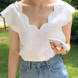 Korean Blusas Mujer Summer V Neck Women Tops Fashion Backless Sleeveless White Blouses Temperament Loose Shirts 210519