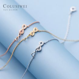 Colusiwei Real 100% 925 Sterling Silver Sparkling Zircon Tiny Infinite Love for Women Adjustable Anklet Fine Jewellery Gift