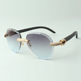 2022 classic micro-pave diamond sunglasses 3524027 with black natural wood arms glasses, Direct sales, size: 18-135 mm