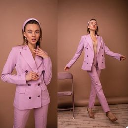 Double Breasted Mother of the Birde Suits Pink Women Customized Ladies Outfits Evening Party Wedding Pants Jacket 2 Pieces