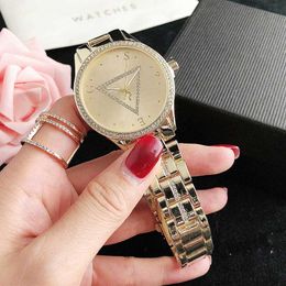 Brand Watches Women Lady Girl Diamond Crystal Triangle Style Metal Steel Band Quartz Wrist Watch GS47317R