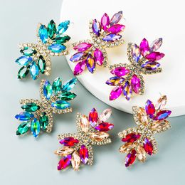 Elegant Colorful Crystal Flower Dangle Earrings Trendy Sparkly Rhinestone Beaded Statement Earrings Girls Party Jewelry