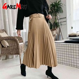 Fall women pleated skirt female Korean style black Women's winter s high waist vintage midi 210428