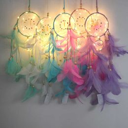 -Dream Home Decoration Feather Dream Catcher Luces LED LIGHT DIY CRAFT WINT CHIMES CHIMENES Dormitorio Romántico Romántico Regalos de Navidad